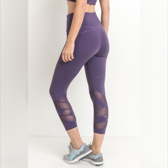 Highwaist Zig Zag Mesh Panel Capri Leggings Yoga - Picture 2 of 7